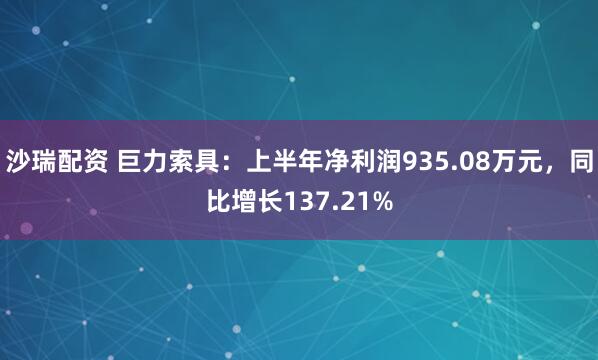 沙瑞配资 巨力索具：上半年净利润935.08万元，同比增长137.21%